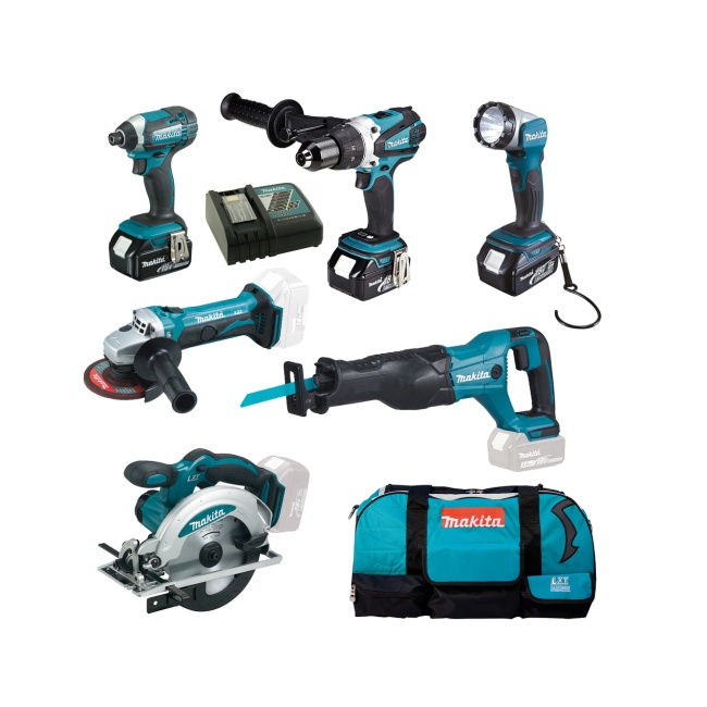 Makita DLX6046 aku sada DHP458+DGA452+DSS610+DTD152+DJR186+DML802 18V LXT