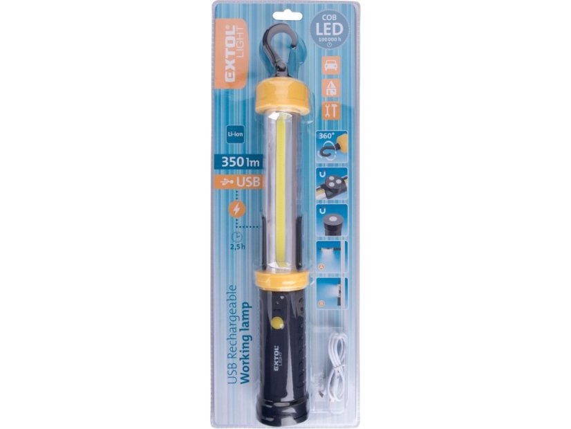 EXTOL LIGHT 43139 lampa montážní 350lm, USB nabíjení, COB LED
