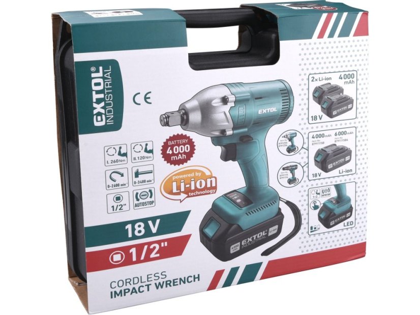EXTOL INDUSTRIAL 8791256 utahovák rázový aku 1/2", brushless, 18V Li-ion, bez baterií a nabíječky