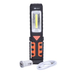 Solight WM16 multifunkční nabíjecí LED lampa, 3W COB, 250 + 40lm, Li-Ion, USB, černooranžová