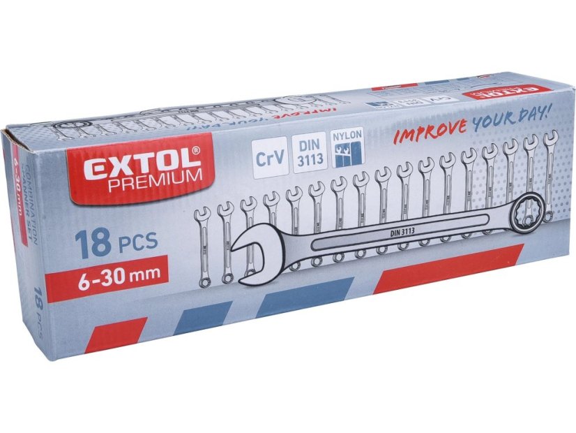 EXTOL PREMIUM 6734 klíče očkoploché, sada 18ks, 6-30mm, CrV