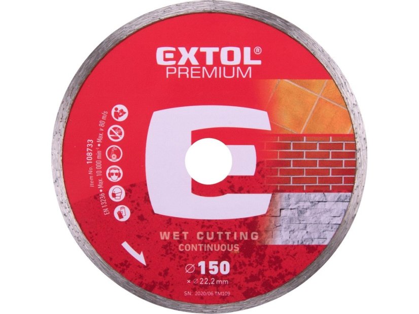 EXTOL PREMIUM 108733 kotouč diamantový řezný celoobvodový - mokré řezání, O 150x22,2x2,5mm