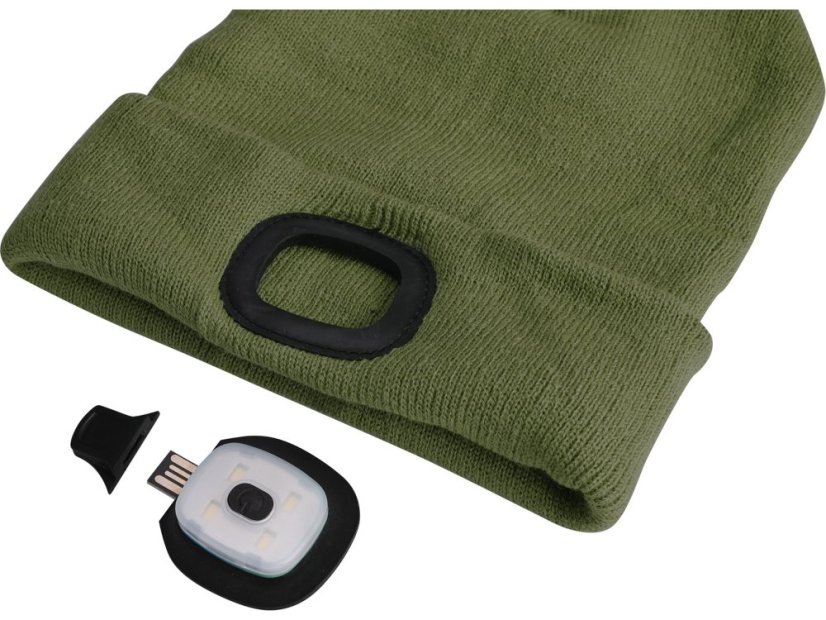 EXTOL LIGHT 43192 čepice s čelovkou 4x45lm, USB nabíjení, tmavě zelená, univerzální velikost