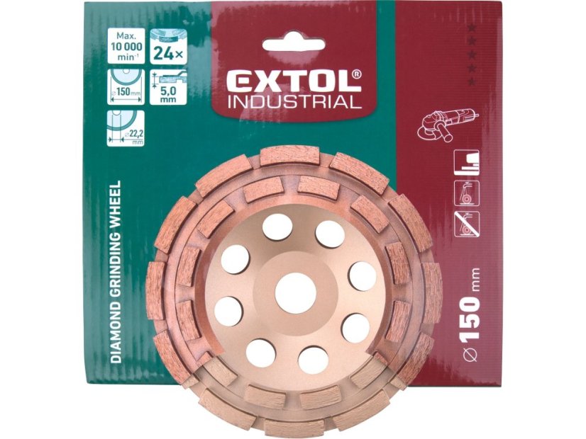 EXTOL INDUSTRIAL 8703123 kotouč diamantový brusný dvouřadý, O 150x22,2mm