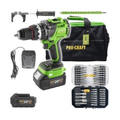 Procraft PA18ProBL aku příklepový šroubovák 20 V 2x4Ah + sada bitů + taška