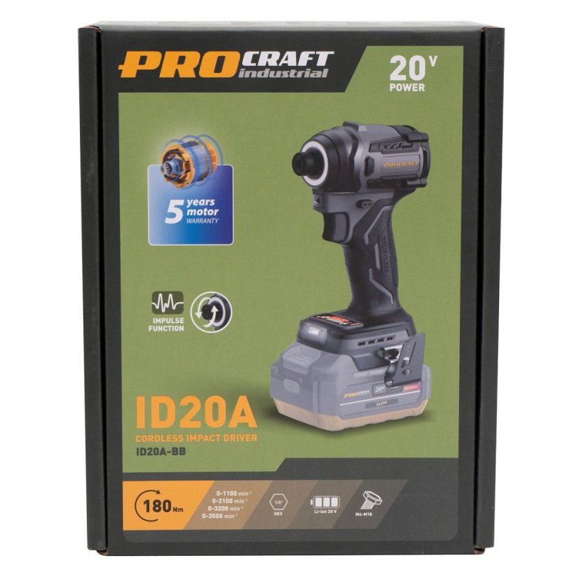 Procraft industrial ID20Abb aku rázový utahovák 20 V 1/4" 180 Nm bez aku
