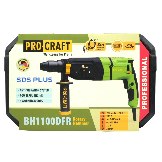 Procraftt BH1100DFR kombinované kladivo vyměnitelná hlava SDS-Plus 3,2 J 900 W