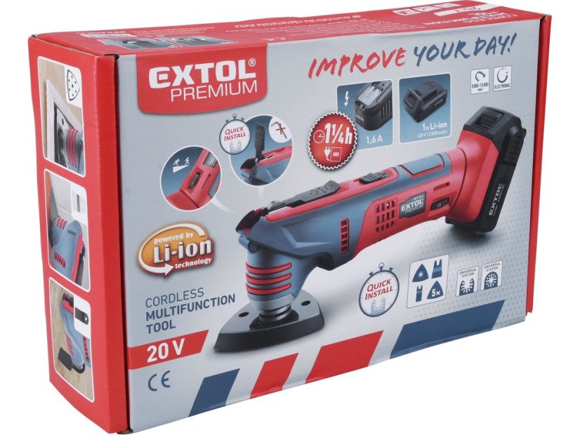 EXTOL PREMIUM 8891842 bruska multifunkční aku SHARE20V, rychloupínací, 20V Li-ion, 2000mAh