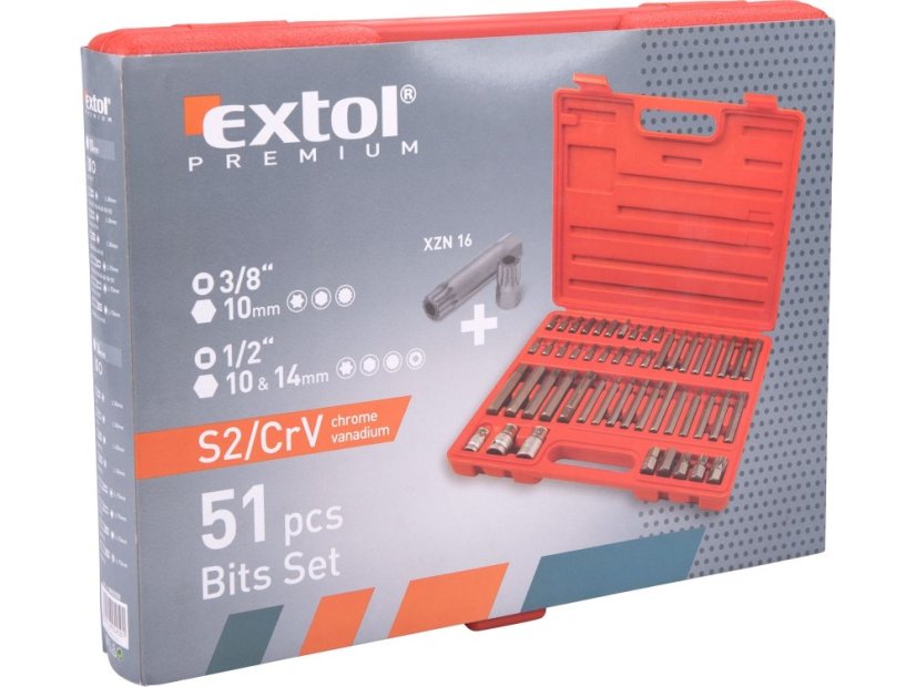 EXTOL PREMIUM 8818200 hroty IMBUS-TORX-XZN, sada 51ks, pro ráčny 3/8", 1/2", S2