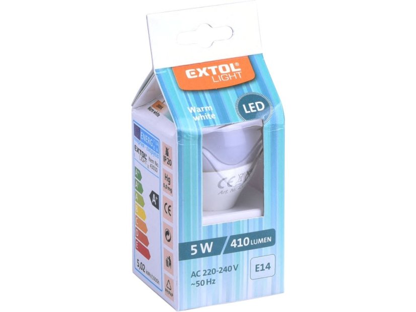 EXTOL LIGHT 43010 žárovka LED mini, 5W, 410lm, E14, teplá bílá