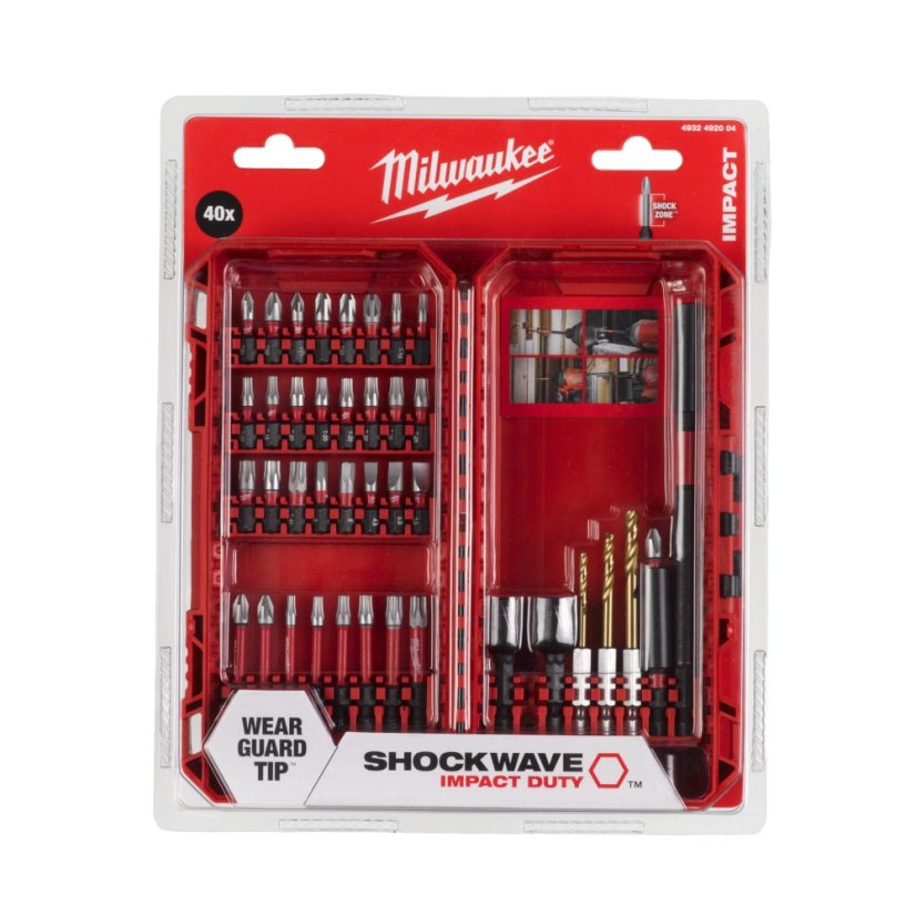 Milwaukee 40 dílná sada bitů, hlavic a vrtáků Shockwave 4932492004