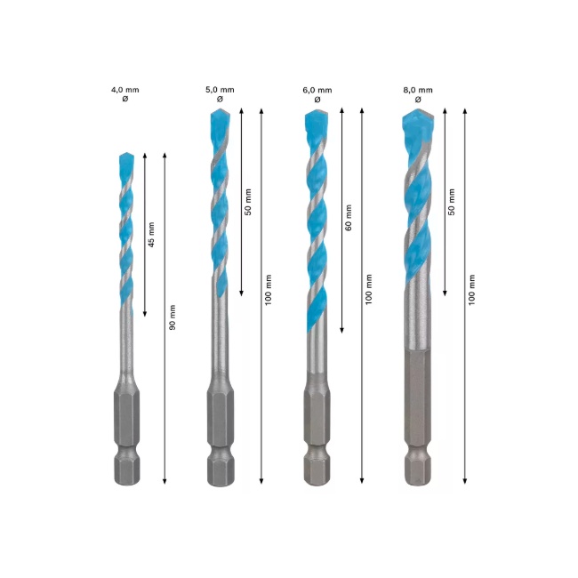 Bosch 4 dílná sada vrtáků EXPERT HEX-9 MultiConstruction 4/5/6/8 mm 2608902368
