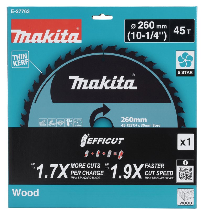 Makita E-27763 260x2.15x30mm 45Z kotouč pilový dřevo Efficut= oldB-64630