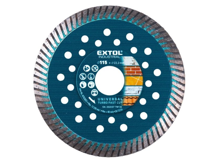 EXTOL INDUSTRIAL 8703051 kotouč diamantový řezný, turbo Fast Cut, suché i mokré řezání, O 115x22,2x2mm