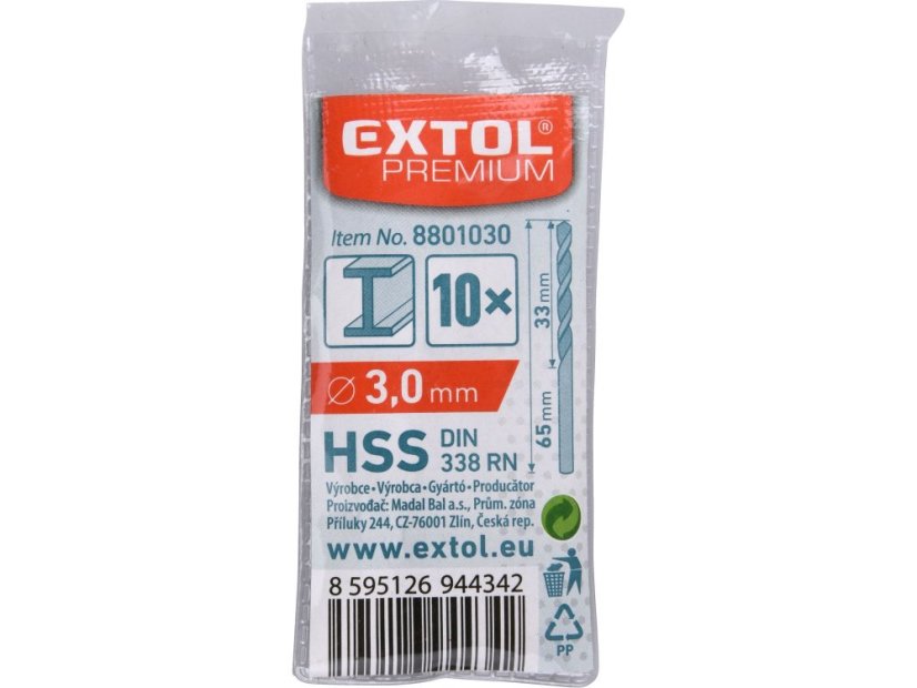 EXTOL PREMIUM 8801030 vrták do kovu HSS, bal 10ks, O 3,0mm