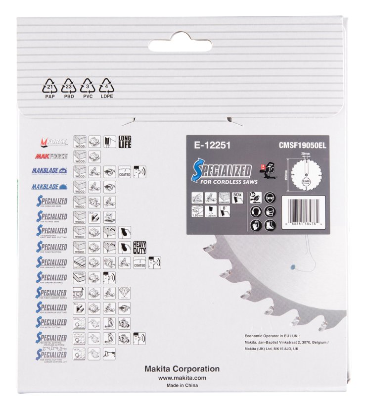 Makita E-12251 190x1.85x20mm 50Z kotouč pilový kompozitní dřevo Efficut old E-12186