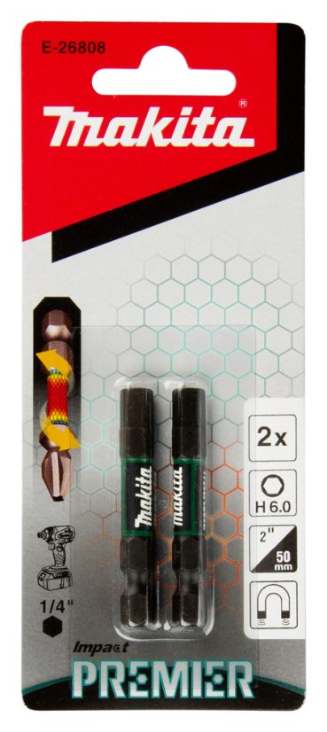 Makita E-26808 torzní bit řady Impact Premier (E-form) H6x50mm 2 ks