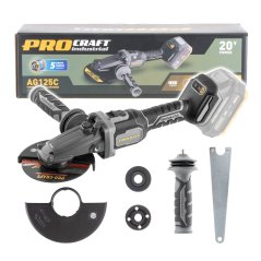 Procraft Industrial AG125Cbb aku úhlová bruska 125mm s plochou hlavou 20 V bez aku