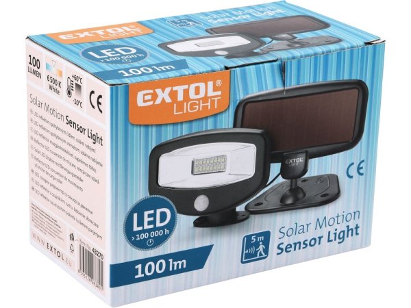 EXTOL LIGHT 43270 reflektor LED s pohybovým čidlem, 100lm, solární nabíjení