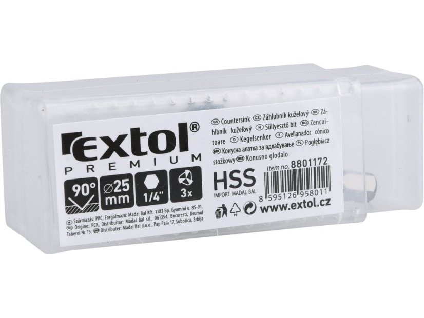 EXTOL PREMIUM 8801172 záhlubník kuželový 90°, O 25mm, HSS-4241
