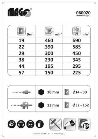 MAGG 060020 sada bimetalových vrtacích korunek 19,22,29,38,44,57mm + adaptéry