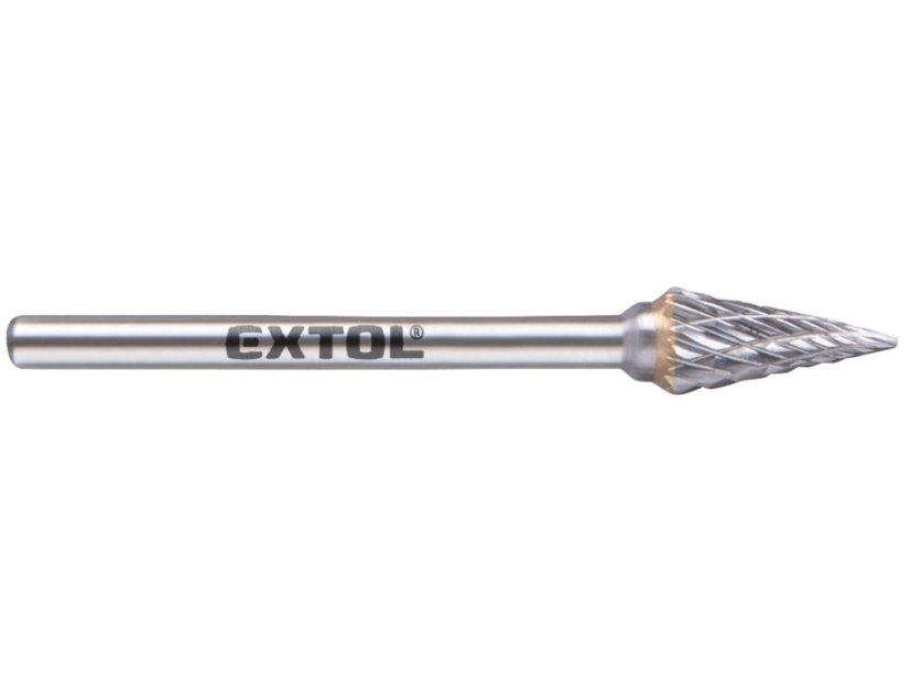 EXTOL INDUSTRIAL 8703893 fréza karbidová, konická-jehlan, ⌀6x13mm, ⌀stopky 3mm, sek střední (double-cut)