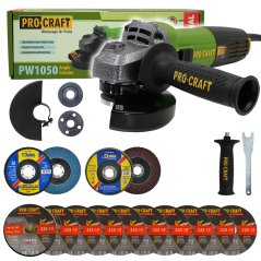 Procraft SPW1050 Bruska úhlová 125mm PW1050 + 10x řezný kotouč, 2x lamelový kotouč