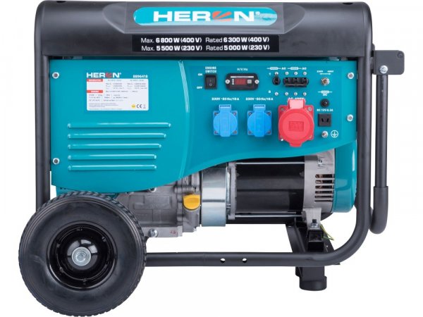 HERON 8896418 elektrocentrála benzínová 15HP/6,8kW/8,5kVA (400V), 5,5kW (230V), podvozek