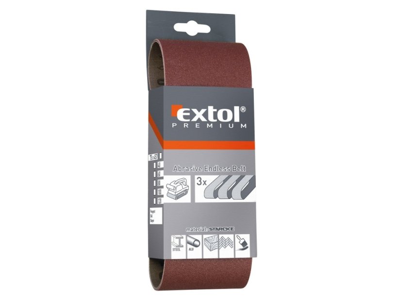 EXTOL PREMIUM 8803504 plátna brusná nekonečný pás, bal. 3ks, 75x457mm, P40 EXTOL PREMIUM 8803504 plátna brusná nekonečný pás, bal. 3ks, 75x457mm, P40