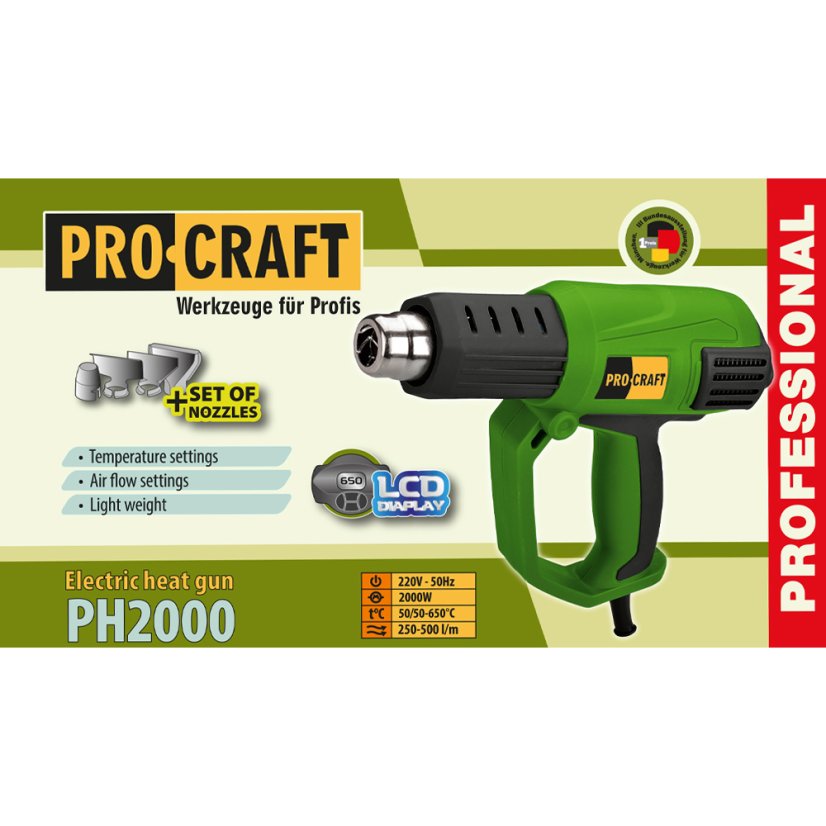 Procraft PH2000 horkovzdušná pistole LCD displej 2000W