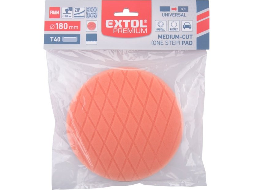 EXTOL PREMIUM 8804534 kotouč leštící pěnový, diamantový vzor, T40, oranžový, ?180x35mm, zapuštěný suchý zip ?150mm