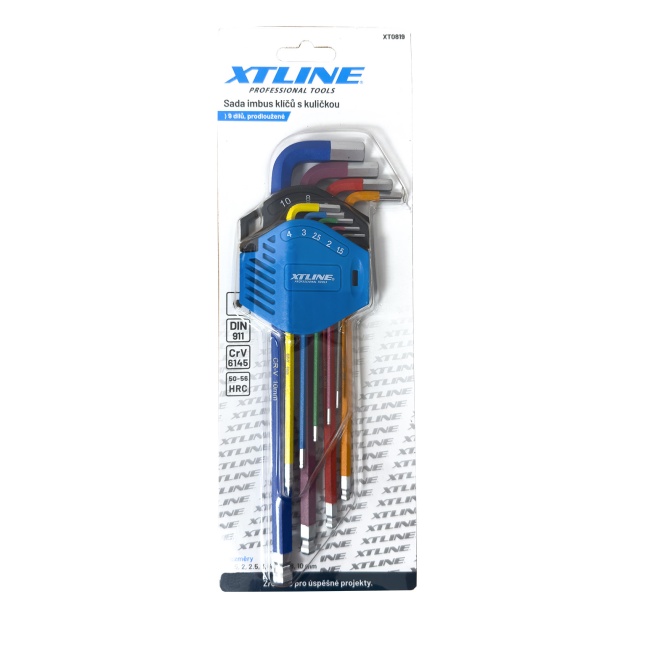XTLINE XT0819 Sada imbus klíčů s kuličkou 9 dílů prodloužené 1,5-10 mm