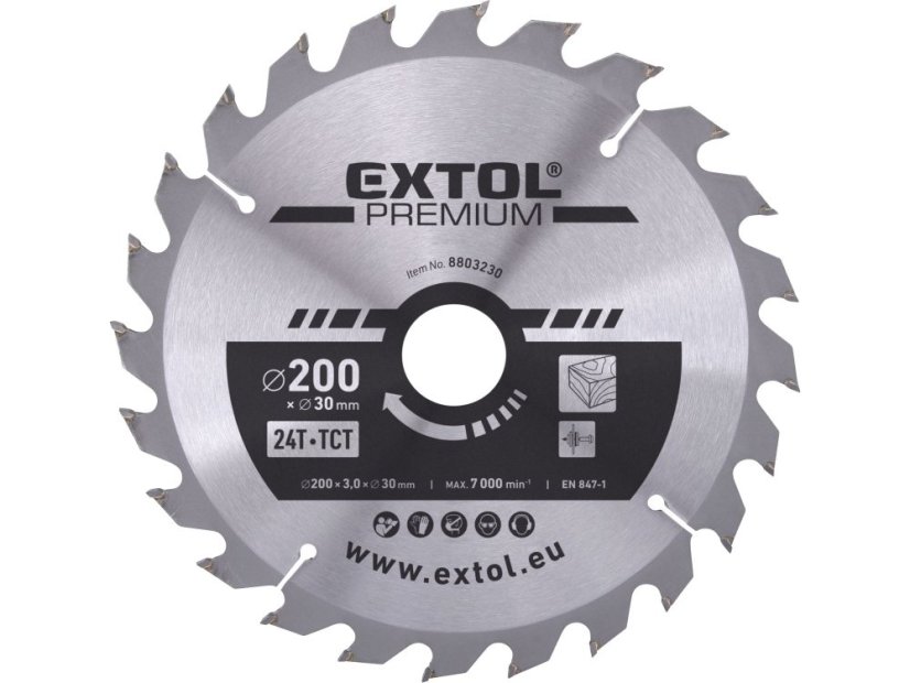 EXTOL PREMIUM 8803230 kotouč pilový s SK plátky, O 200x3,0x30mm, 24T