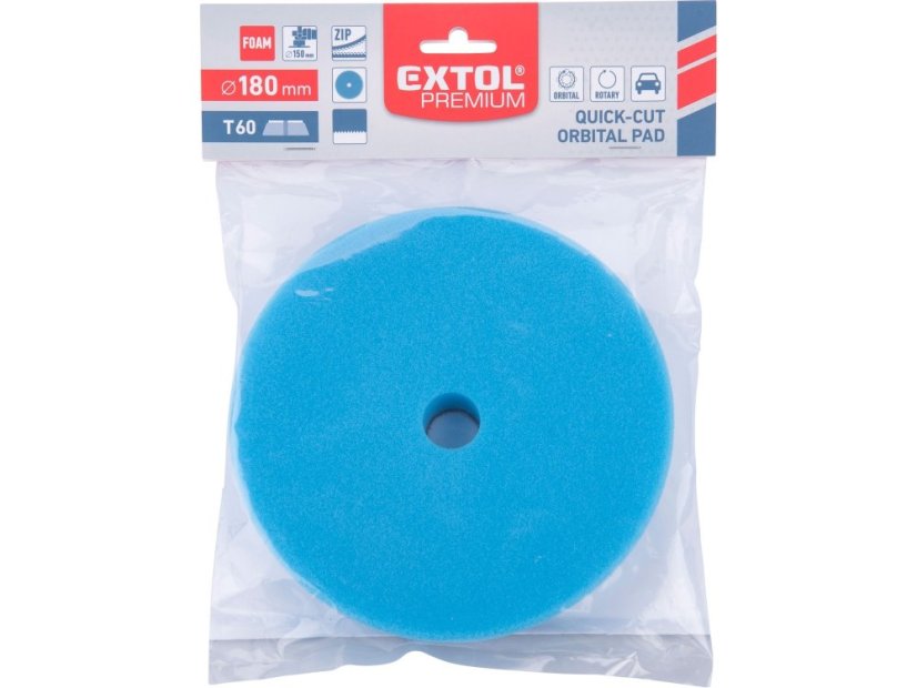 EXTOL PREMIUM 8804556 kotouč leštící pěnový, orbitální, T60, modrý, ?180x25mm, suchý zip ?152mm