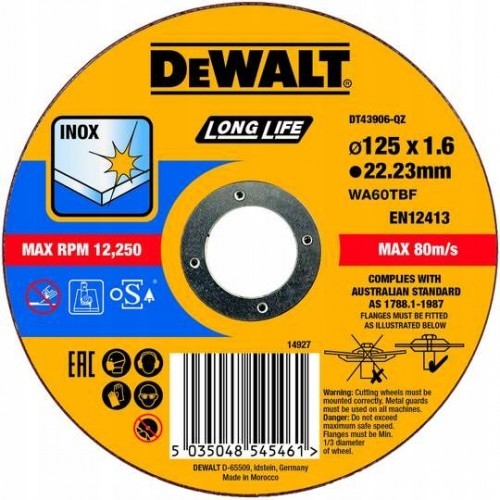Dewalt DT43906 řezný kotouč 125x1,6x22,2 mm na nerez Dewalt DT43906 řezný kotouč 125x1,6x22,2 mm na nerez