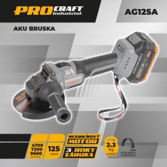 Procraft Industrial AG125A-1B-F aku úhlová bruska 125 mm 20 V 1x4Ah (Taška)