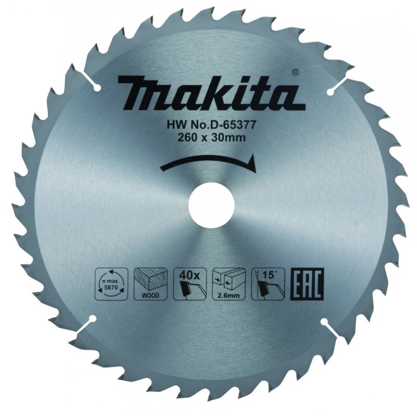 Makita D-65377 pilový kotouč 260x30mm, 40Z