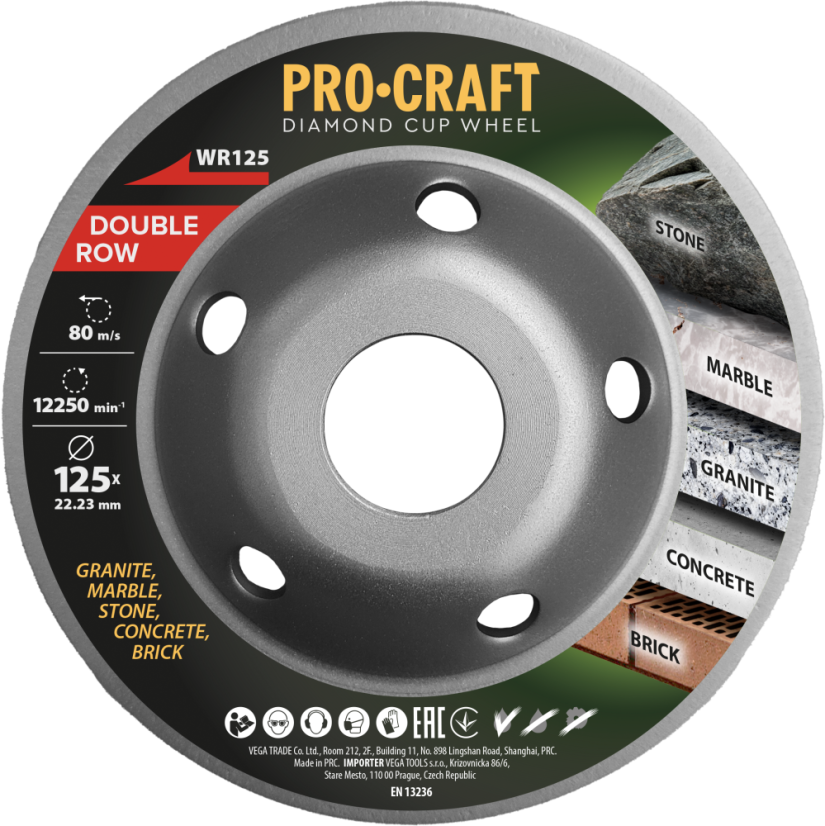 Procraft WR125 diamantový brusný kotouč dvouřadý 125mm