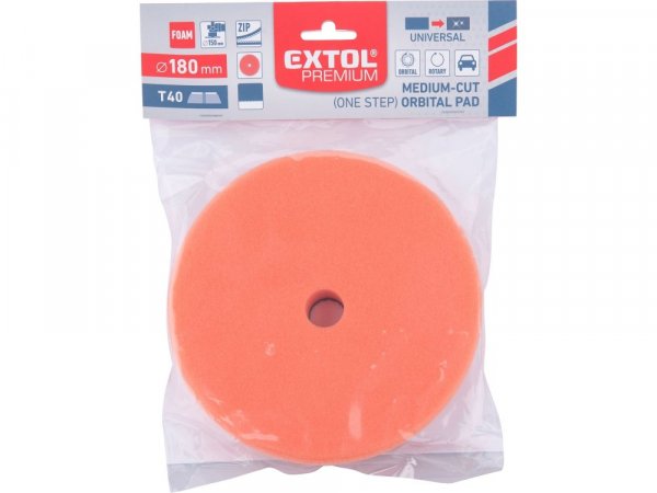 EXTOL PREMIUM 8804554 kotouč leštící pěnový, orbitální, T40, oranžový, O180x25mm, suchý zip O152mm
