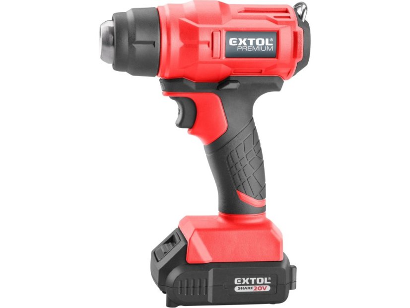 EXTOL PREMIUM pistole horkovzdušná aku SHARE20V, 550°C, 20V Li-ion, 2000mAh