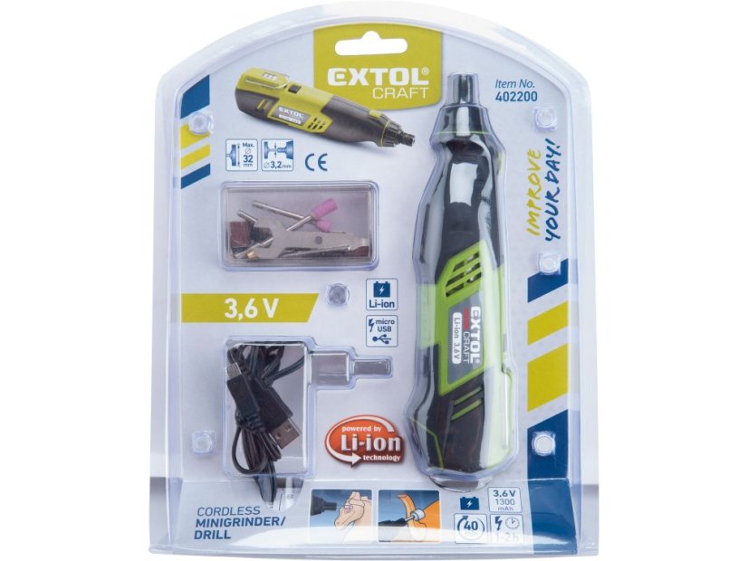 EXTOL CRAFT 402200 bruska přímá aku 3,6V Li-ion, 1300mAh, USB nabíjení