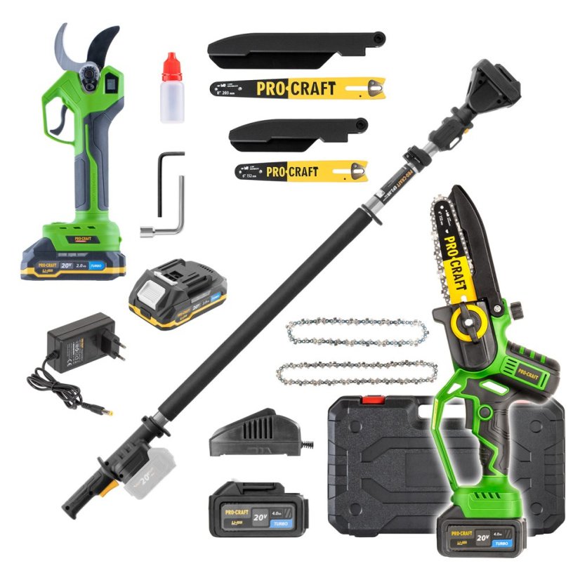 Procraft SPKA32Li/ES32Li/EP2.0 sada aku ruční pilka PKA32Li a nůžky na větve ES32Li + nástavec EP2.0R 20V 1x4Ah 1x2Ah