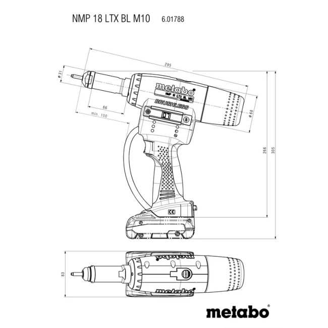 Metabo  NMP 18 LTX BL M10 aku nýtovačka bez aku 601788840