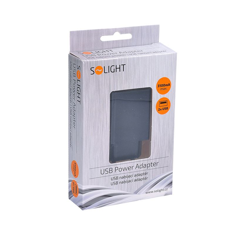 Solight DC48A USB nabíjecí adaptér, 2x USB, 3100mA max., AC 230V, černý