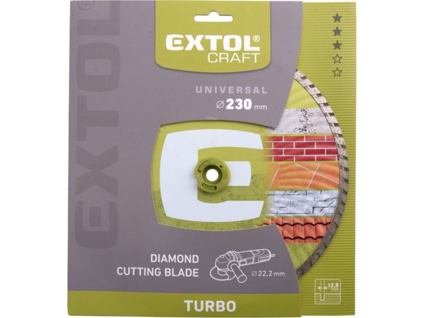 EXTOL CRAFT 108855 kotouč diamantový řezný, turbo - suché i mokré řezání, O 230x22,2x2,8mm