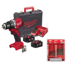 Milwaukee ELVINSET28 M18 BLDDRC-502C  aku vrtací šroubovák + 19 dílná sada vrtáků do kovu HSS-Co 2x 5 Ah M18 B5 4933492835