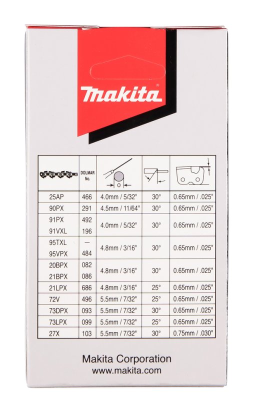 Makita 191H20-4 řetěz pilový 25cm 1.3mm 3/8" .050" 39čl LP Makita=old196142-7
