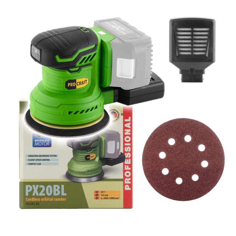 Procraft PX20BLbb aku excentrická bruska 125 mm 20 V bez aku