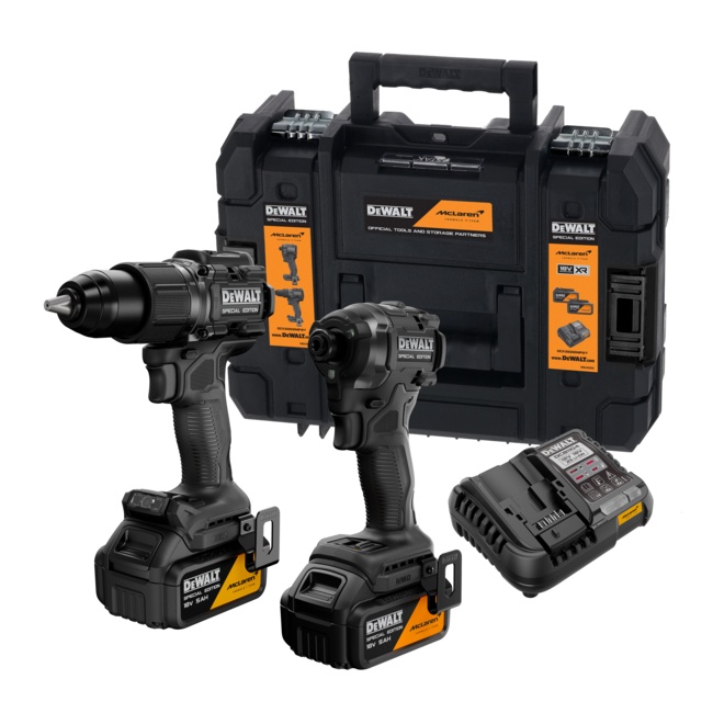 Dewalt DCK2222MP2T aku příklepová vrtačka DCD86M + aku rázový utahovák 1/4" DCF86M edice McLaren 18V 2x5Ah