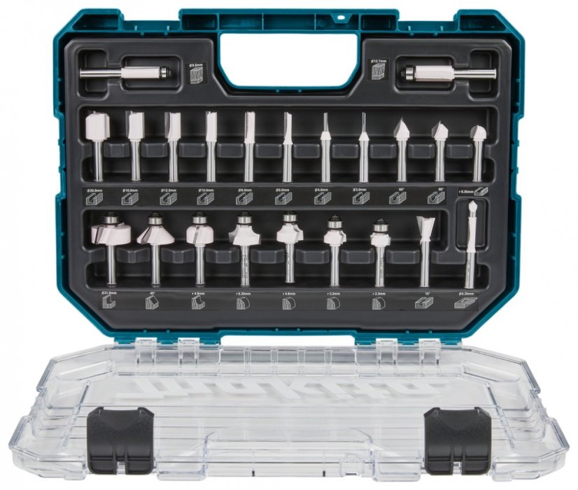 Makita D-74778 sada fréz po zanořovací a jednoruční frézky 8 mm 22 ks v plastovém kufru Makita D-74778 sada fréz po zanořovací a jednoruční frézky 8 mm 22 ks v plastovém kufru